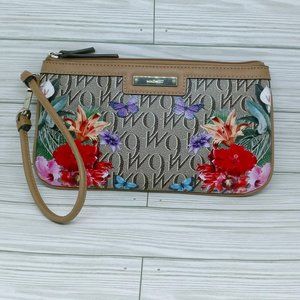 Nine West Monogram Floral Butterfly Wristlet Wallet